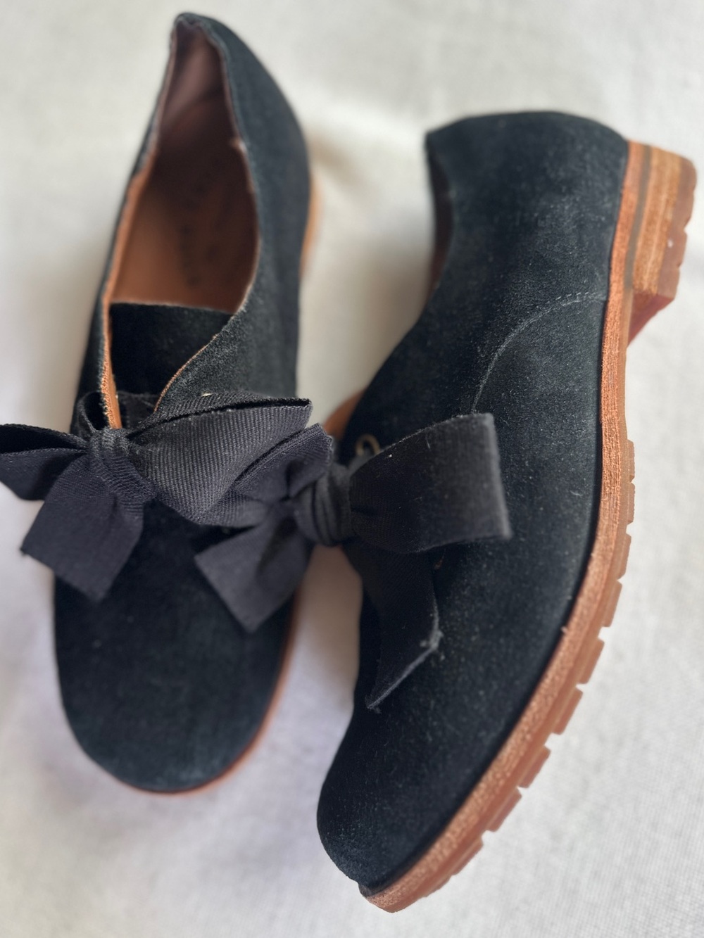 Kork-Ease Beryl Black Suede Bow Slip On Oxford Shoes | 7